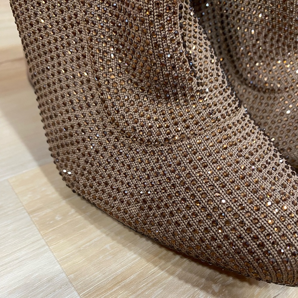 Wild Pair Baybe Brown Crystal Rhinestone Booties 3.5 inch Block Heels Size 5.5 - Picture 7 of 13
